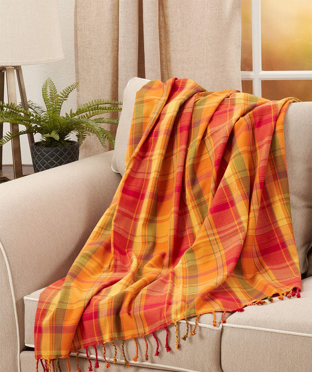 Fennco Styles Autumn Harvest Plaid Tassel Throw Blanket 50" W x 60" L – Terracotta Blanket for Couch, Bedroom and Living Room Décor