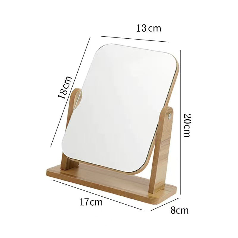 Vintage Wooden Rotating Makeup Mirror, 360 Swivel Large Desktop Vanity Mirror For Bedroom Dormitory Standing Cosmetic Mirror For Table