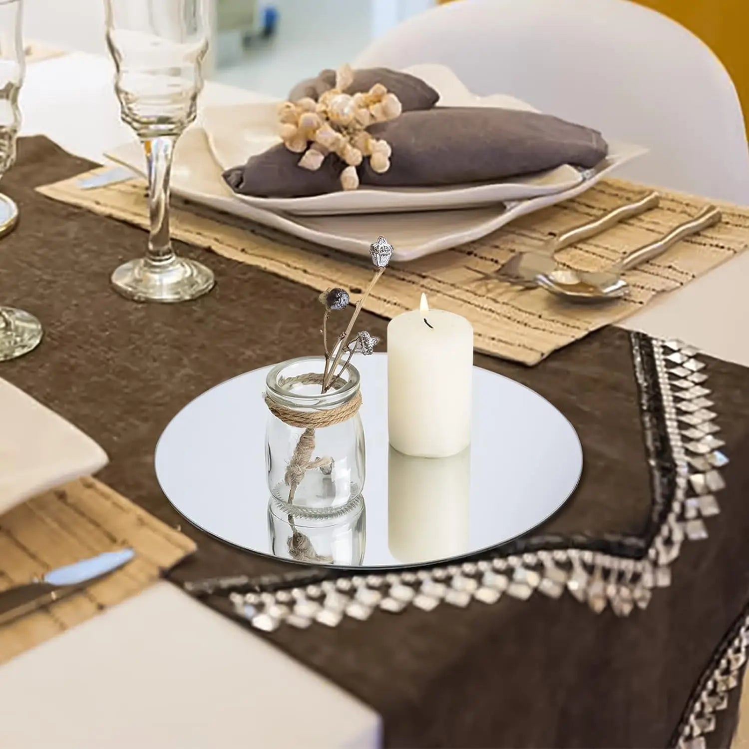 5/10pcs Acrylic Mirror Table Centerpieces, Round Decorative Display Trays for Wedding, Dining & Coffee Tables(20/30cm)