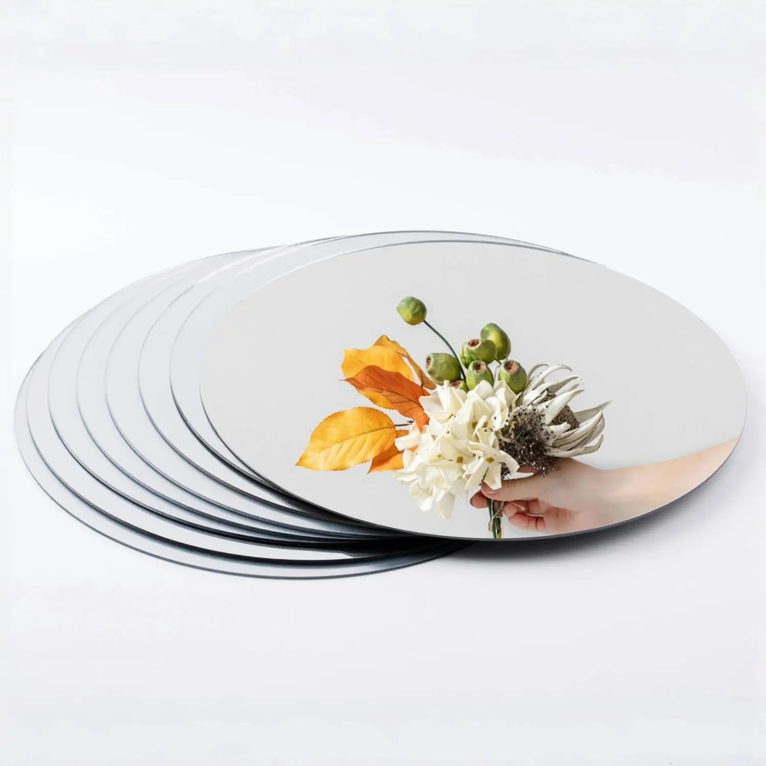 5/10pcs Acrylic Mirror Table Centerpieces, Round Decorative Display Trays for Wedding, Dining & Coffee Tables(20/30cm)