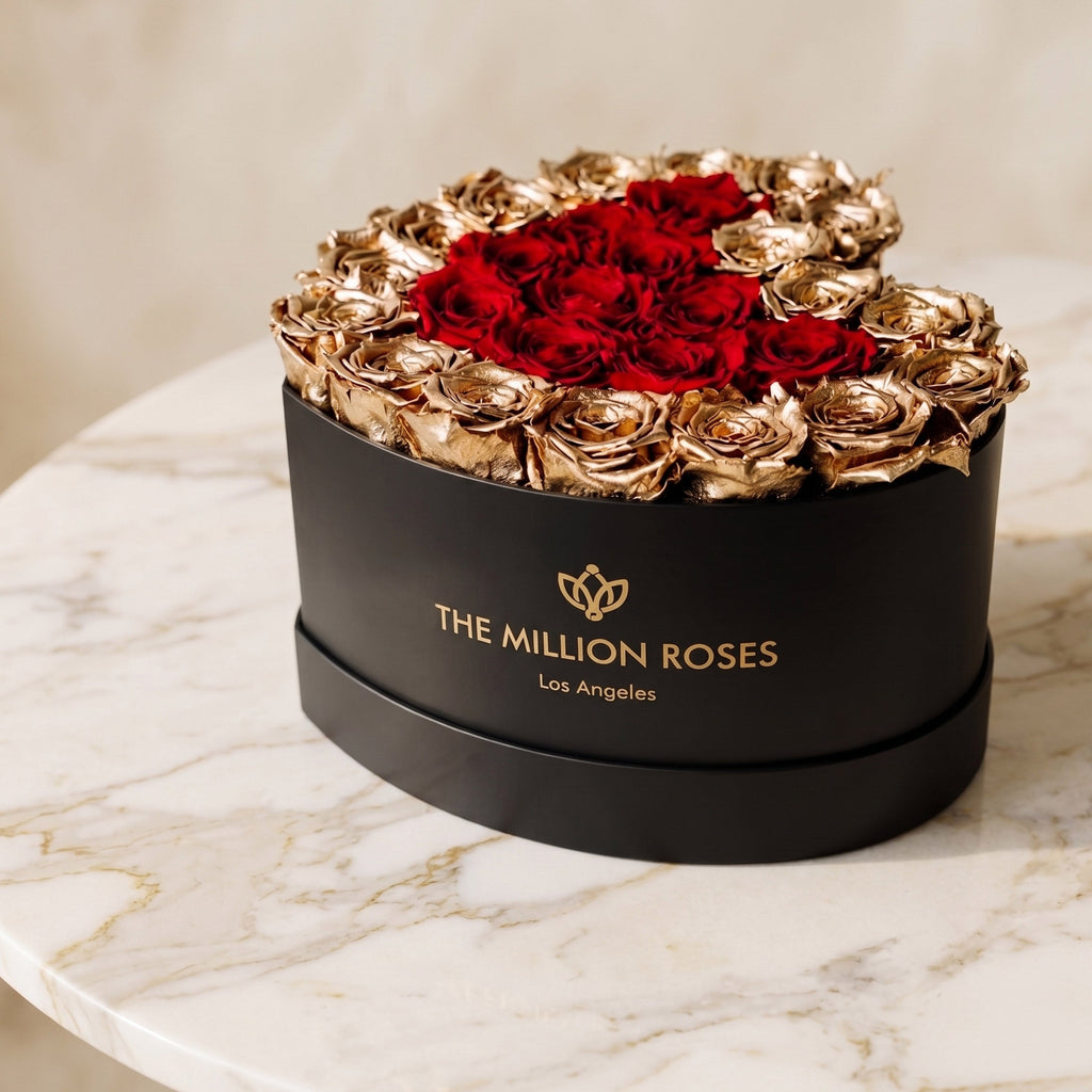 Heart Black Box | 24K Gold & Red Roses