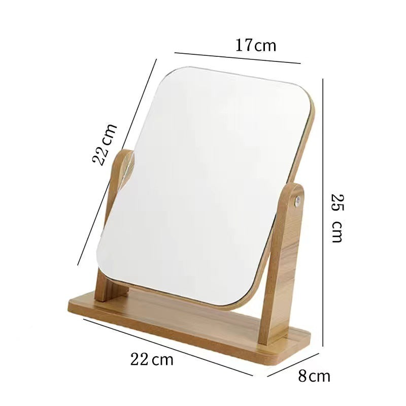 Vintage Wooden Rotating Makeup Mirror, 360 Swivel Large Desktop Vanity Mirror For Bedroom Dormitory Standing Cosmetic Mirror For Table