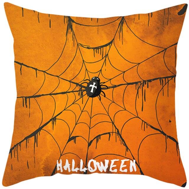 Halloween Cushion Cover Horror Pumpkin Printed Pillow Case Orange And Black Pillow Cover Pumpkin Farmhouse Deco Happy Halloween Decorative Pillow Case For Home  45x45CM