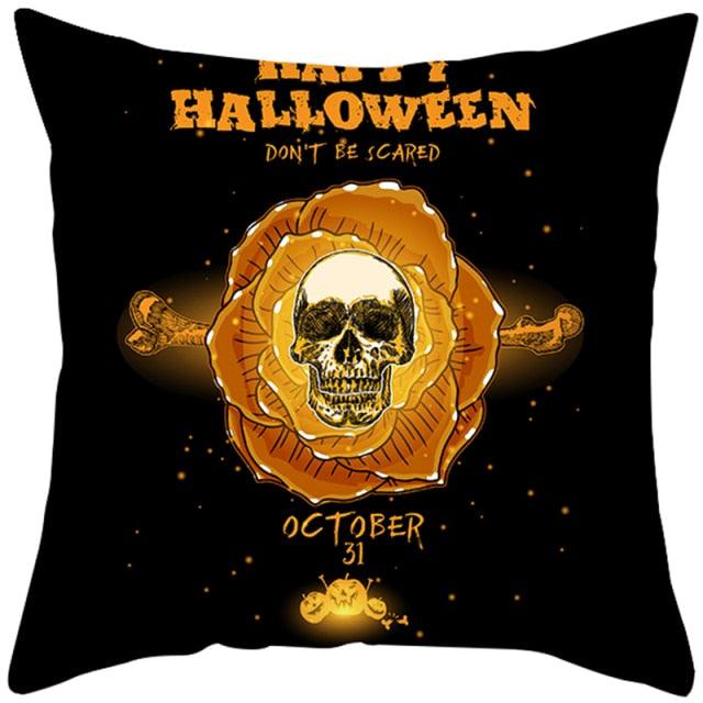 Halloween Cushion Cover Horror Pumpkin Printed Pillow Case Orange And Black Pillow Cover Pumpkin Farmhouse Deco Happy Halloween Decorative Pillow Case For Home  45x45CM