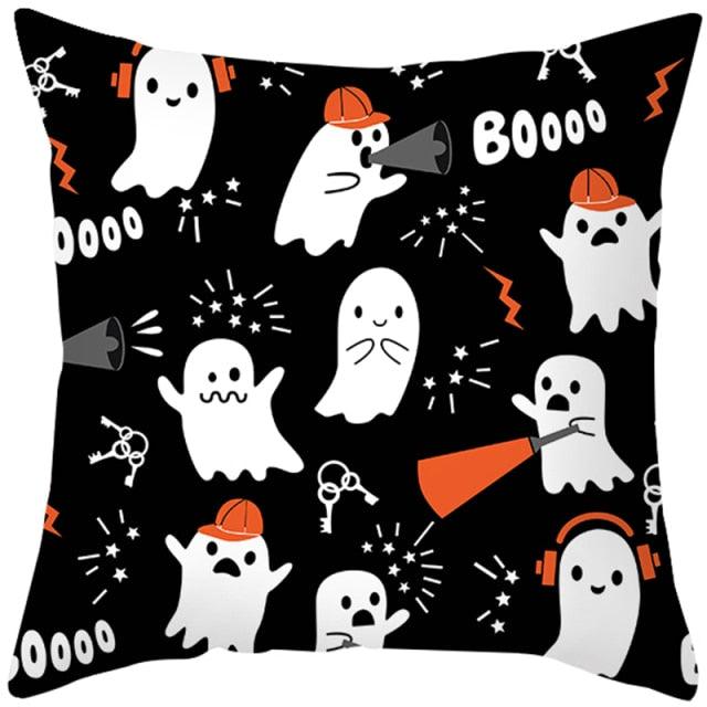 Halloween Cushion Cover Horror Pumpkin Printed Pillow Case Orange And Black Pillow Cover Pumpkin Farmhouse Deco Happy Halloween Decorative Pillow Case For Home  45x45CM