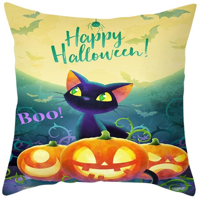 Halloween Cushion Cover Horror Pumpkin Printed Pillow Case Orange And Black Pillow Cover Pumpkin Farmhouse Deco Happy Halloween Decorative Pillow Case For Home  45x45CM