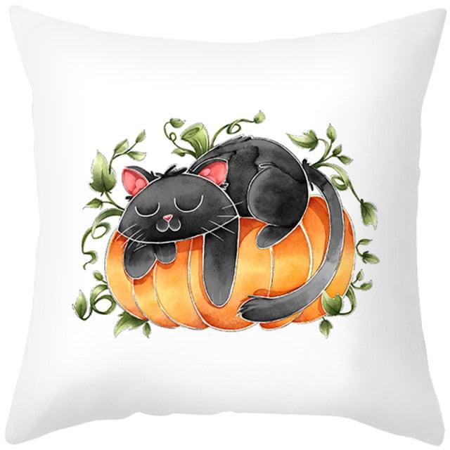 Halloween Cushion Cover Horror Pumpkin Printed Pillow Case Orange And Black Pillow Cover Pumpkin Farmhouse Deco Happy Halloween Decorative Pillow Case For Home  45x45CM
