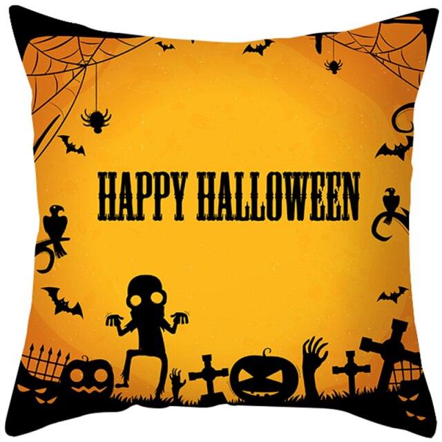Halloween Cushion Cover Horror Pumpkin Printed Pillow Case Orange And Black Pillow Cover Pumpkin Farmhouse Deco Happy Halloween Decorative Pillow Case For Home  45x45CM