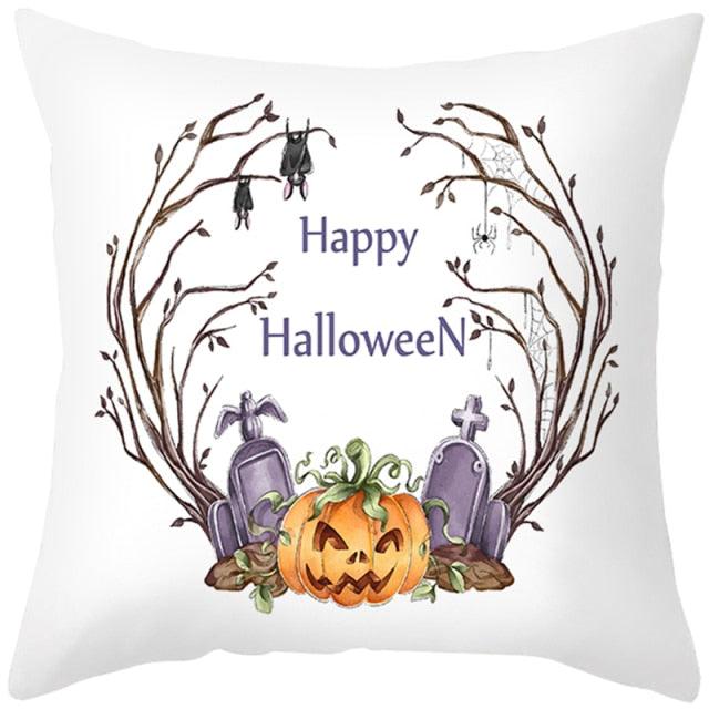 Halloween Cushion Cover Horror Pumpkin Printed Pillow Case Orange And Black Pillow Cover Pumpkin Farmhouse Deco Happy Halloween Decorative Pillow Case For Home  45x45CM
