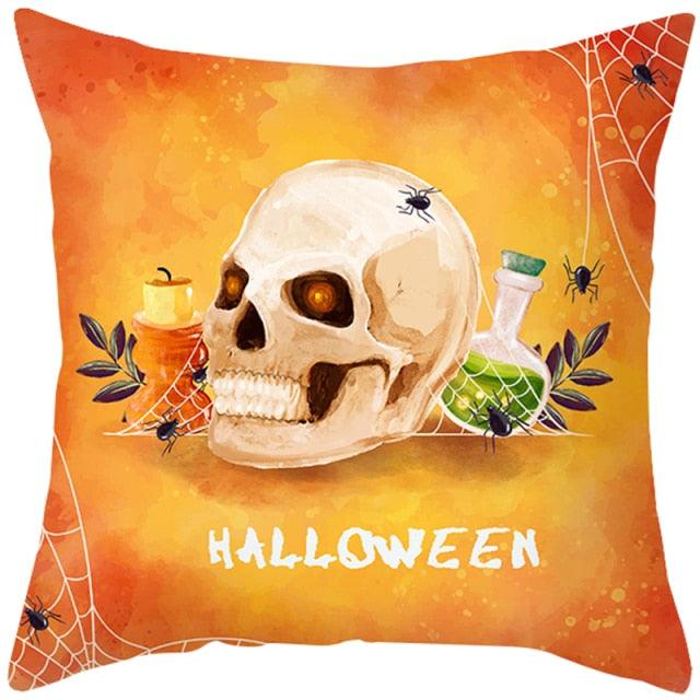Halloween Cushion Cover Horror Pumpkin Printed Pillow Case Orange And Black Pillow Cover Pumpkin Farmhouse Deco Happy Halloween Decorative Pillow Case For Home  45x45CM