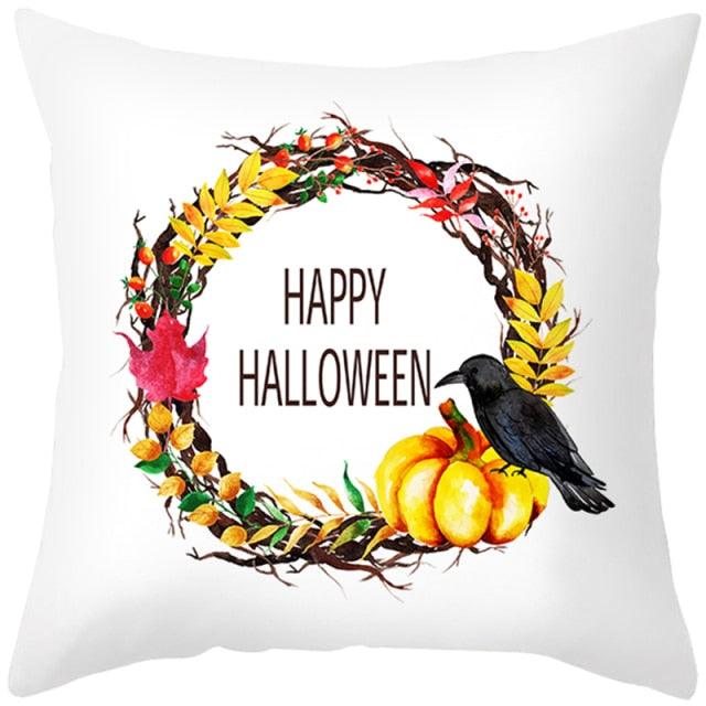 Halloween Cushion Cover Horror Pumpkin Printed Pillow Case Orange And Black Pillow Cover Pumpkin Farmhouse Deco Happy Halloween Decorative Pillow Case For Home  45x45CM