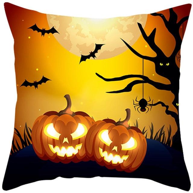 Halloween Cushion Cover Horror Pumpkin Printed Pillow Case Orange And Black Pillow Cover Pumpkin Farmhouse Deco Happy Halloween Decorative Pillow Case For Home  45x45CM