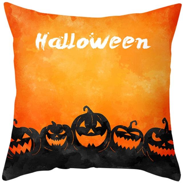 Halloween Cushion Cover Horror Pumpkin Printed Pillow Case Orange And Black Pillow Cover Pumpkin Farmhouse Deco Happy Halloween Decorative Pillow Case For Home  45x45CM
