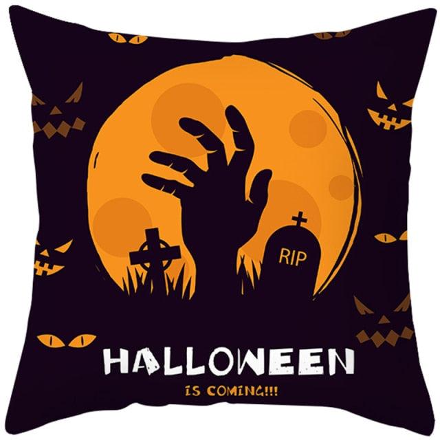 Halloween Cushion Cover Horror Pumpkin Printed Pillow Case Orange And Black Pillow Cover Pumpkin Farmhouse Deco Happy Halloween Decorative Pillow Case For Home  45x45CM