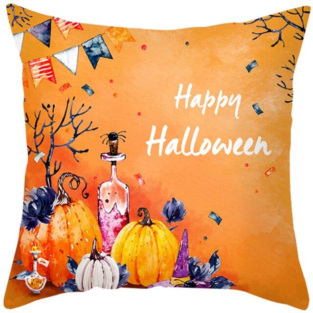 Halloween Cushion Cover Horror Pumpkin Printed Pillow Case Orange And Black Pillow Cover Pumpkin Farmhouse Deco Happy Halloween Decorative Pillow Case For Home  45x45CM