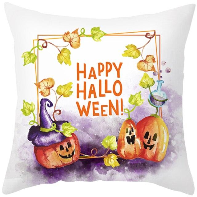 Halloween Cushion Cover Horror Pumpkin Printed Pillow Case Orange And Black Pillow Cover Pumpkin Farmhouse Deco Happy Halloween Decorative Pillow Case For Home  45x45CM