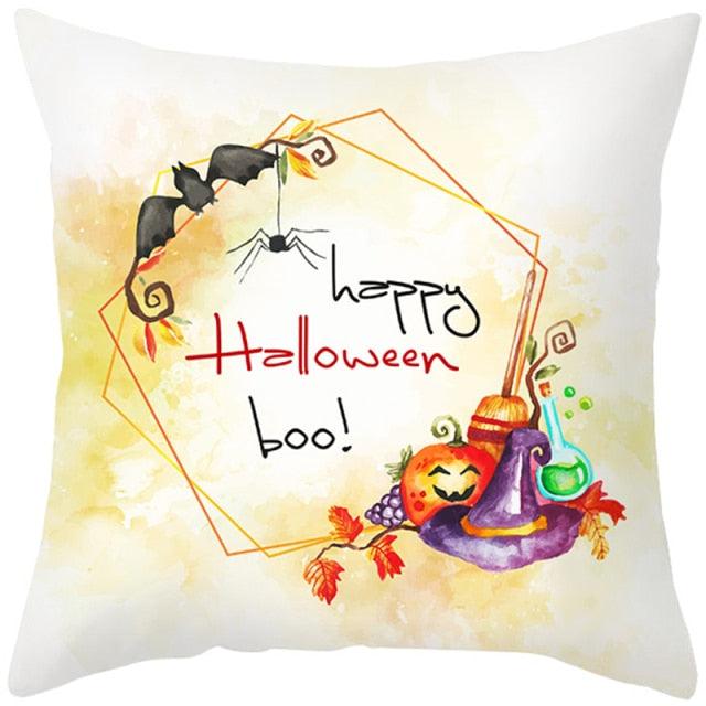 Halloween Cushion Cover Horror Pumpkin Printed Pillow Case Orange And Black Pillow Cover Pumpkin Farmhouse Deco Happy Halloween Decorative Pillow Case For Home  45x45CM
