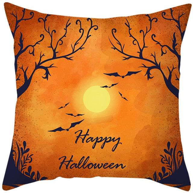 Halloween Cushion Cover Horror Pumpkin Printed Pillow Case Orange And Black Pillow Cover Pumpkin Farmhouse Deco Happy Halloween Decorative Pillow Case For Home  45x45CM