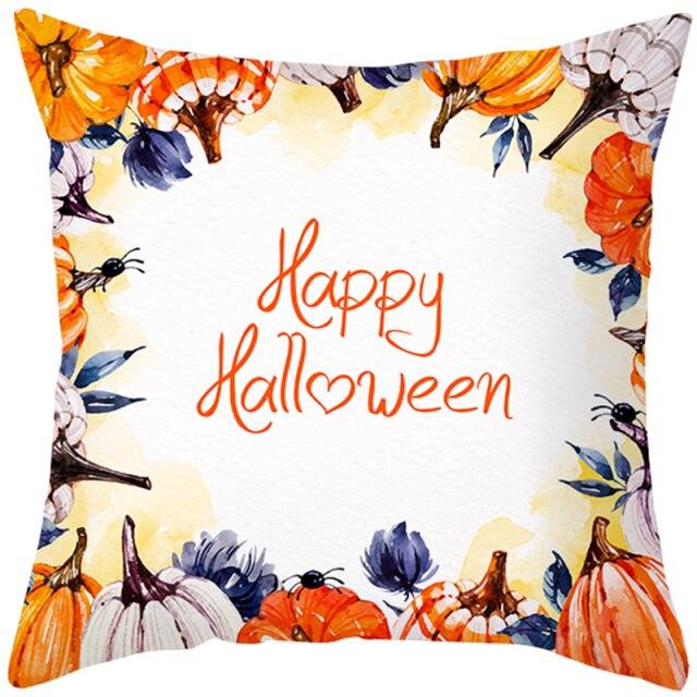 Halloween Cushion Cover Horror Pumpkin Printed Pillow Case Orange And Black Pillow Cover Pumpkin Farmhouse Deco Happy Halloween Decorative Pillow Case For Home  45x45CM